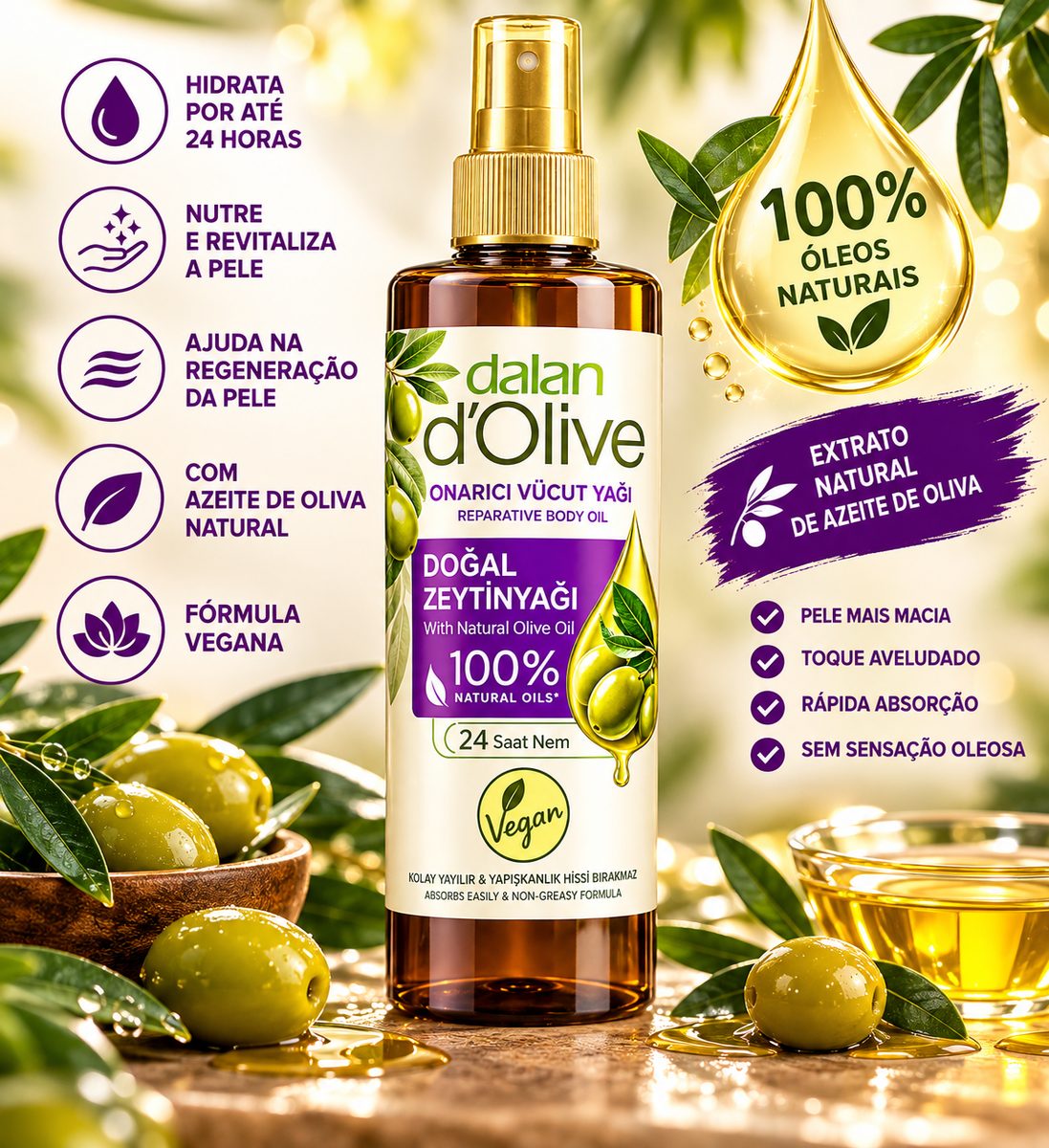 Óleo Corporal Reparador Dalan d’Olive – Azeite de Oliva Natural