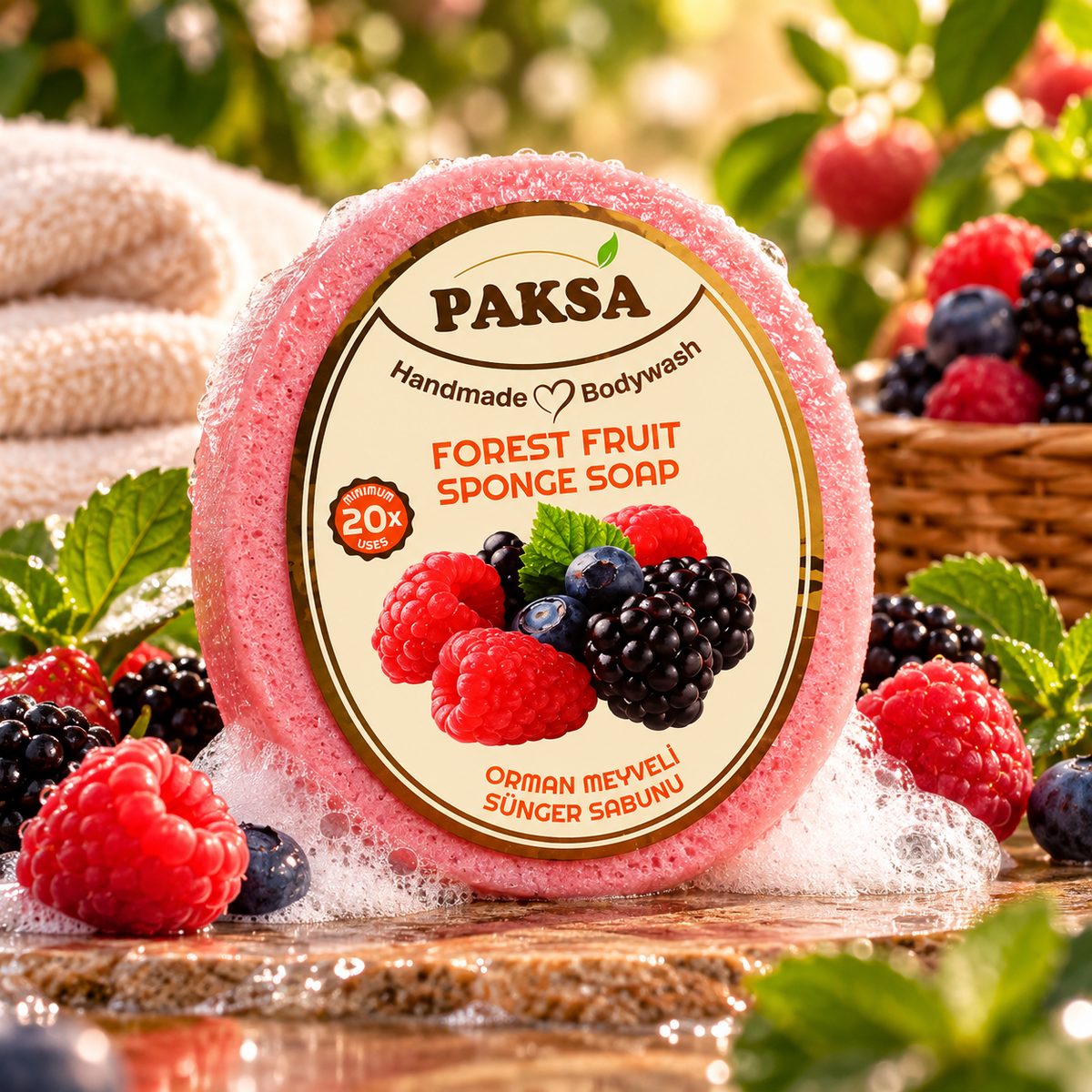 Sabonete Esponja de Frutas Vermelhas Paksa – Handmade Bodywash