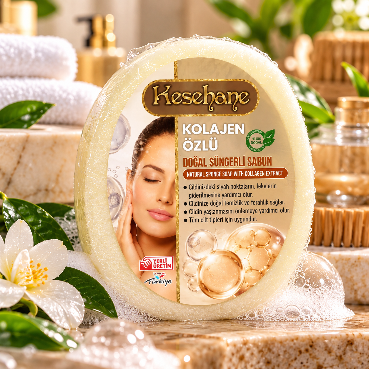 Sabonete Esponja Natural com Extrato de Colágeno – Kesehane
