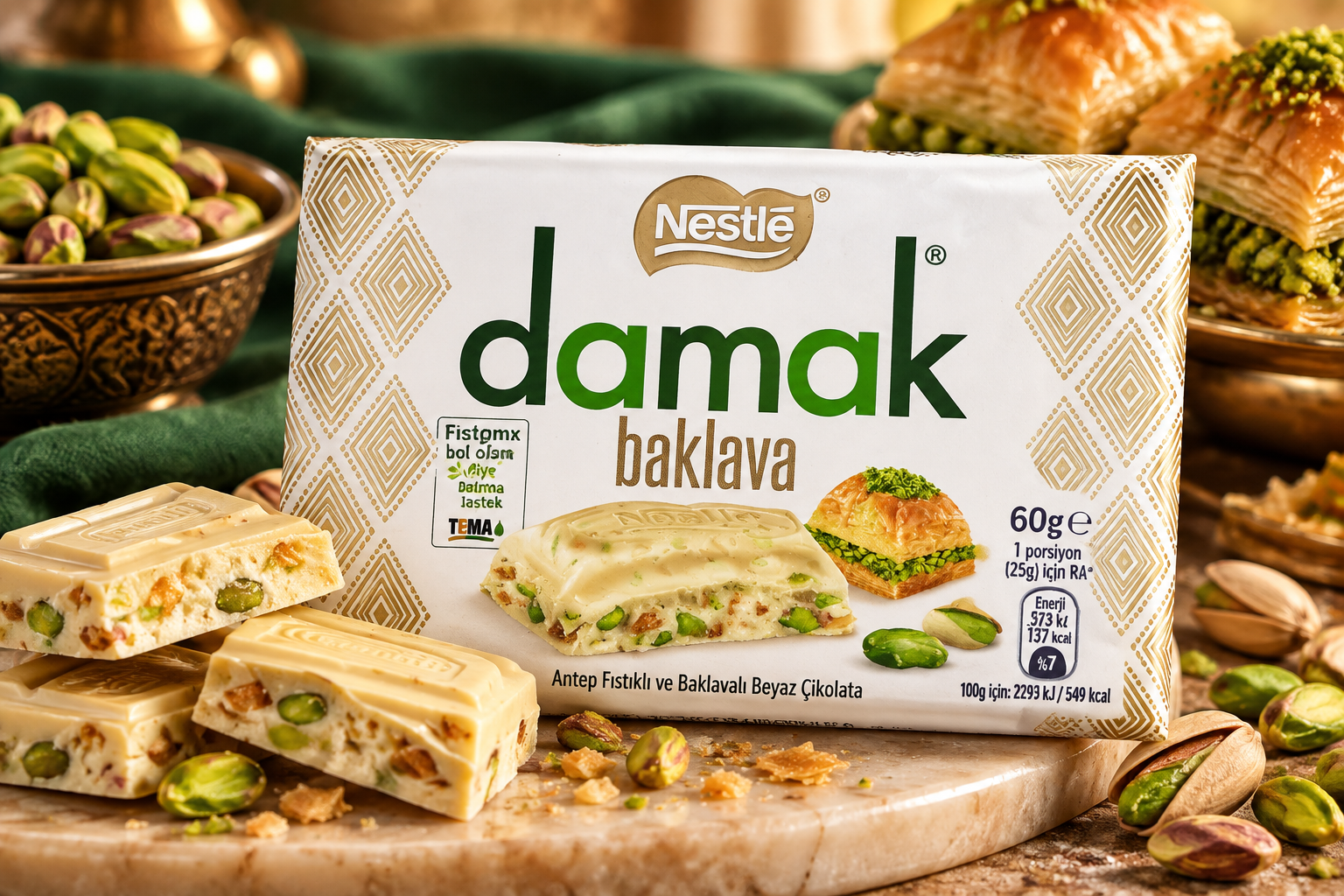 Nestlé Damak Baklava – Chocolate Branco com Pistache