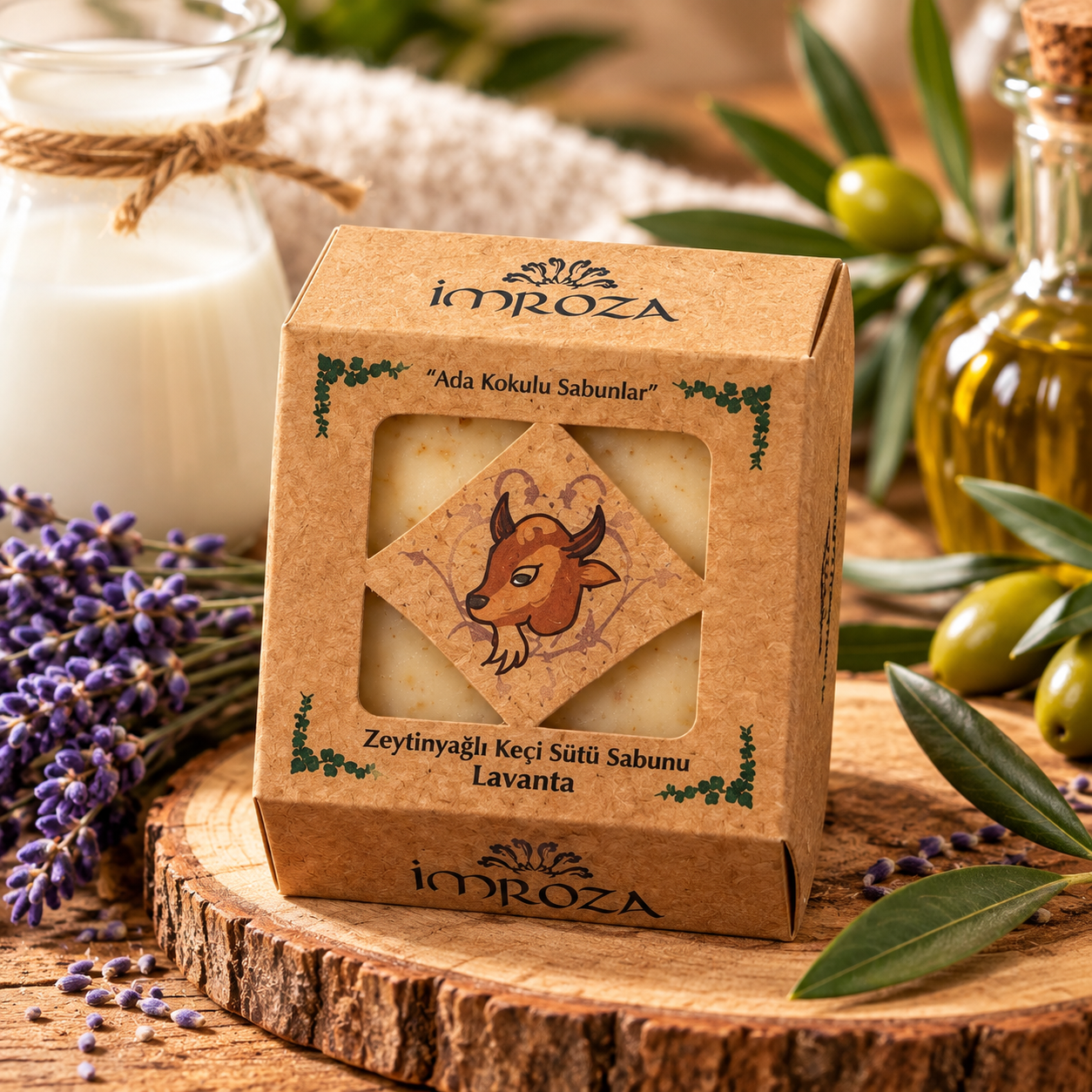 Sabonete Artesanal de Leite de Cabra com Lavanda e Azeite de Oliva – İmroza