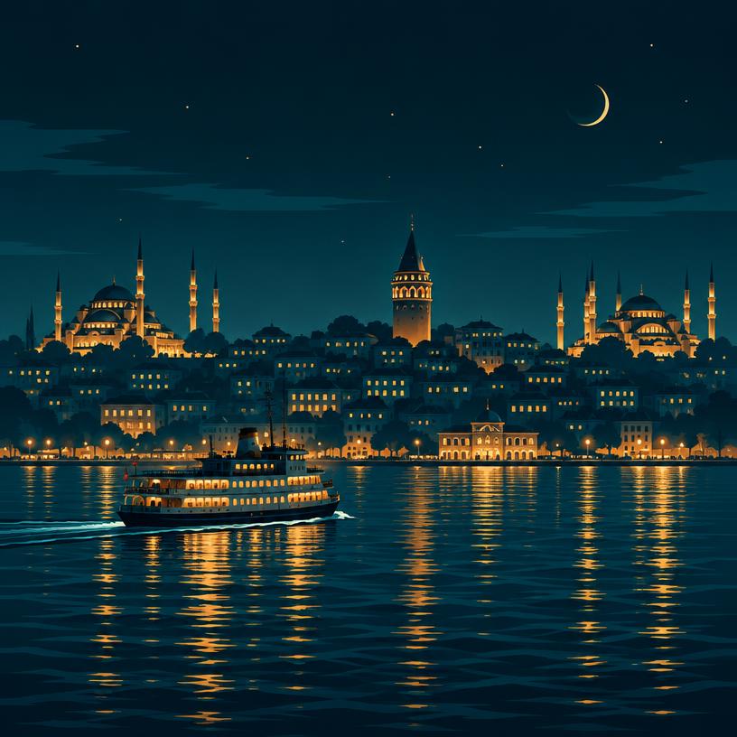 Bósforo à noite, em Istambul